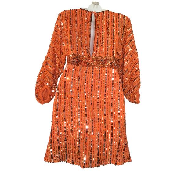 Free People Women XS Mini dress Celeste Orange Sequin Stars Celestial Event Prom - Picture 6 of 15